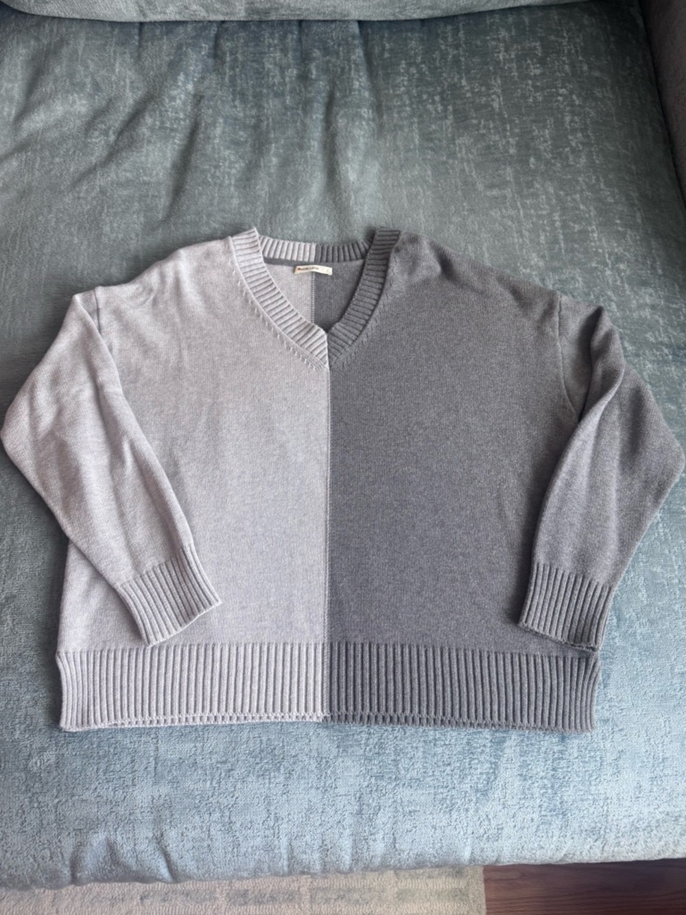 Women’s Two-Tone Gray V-Neck Sweater